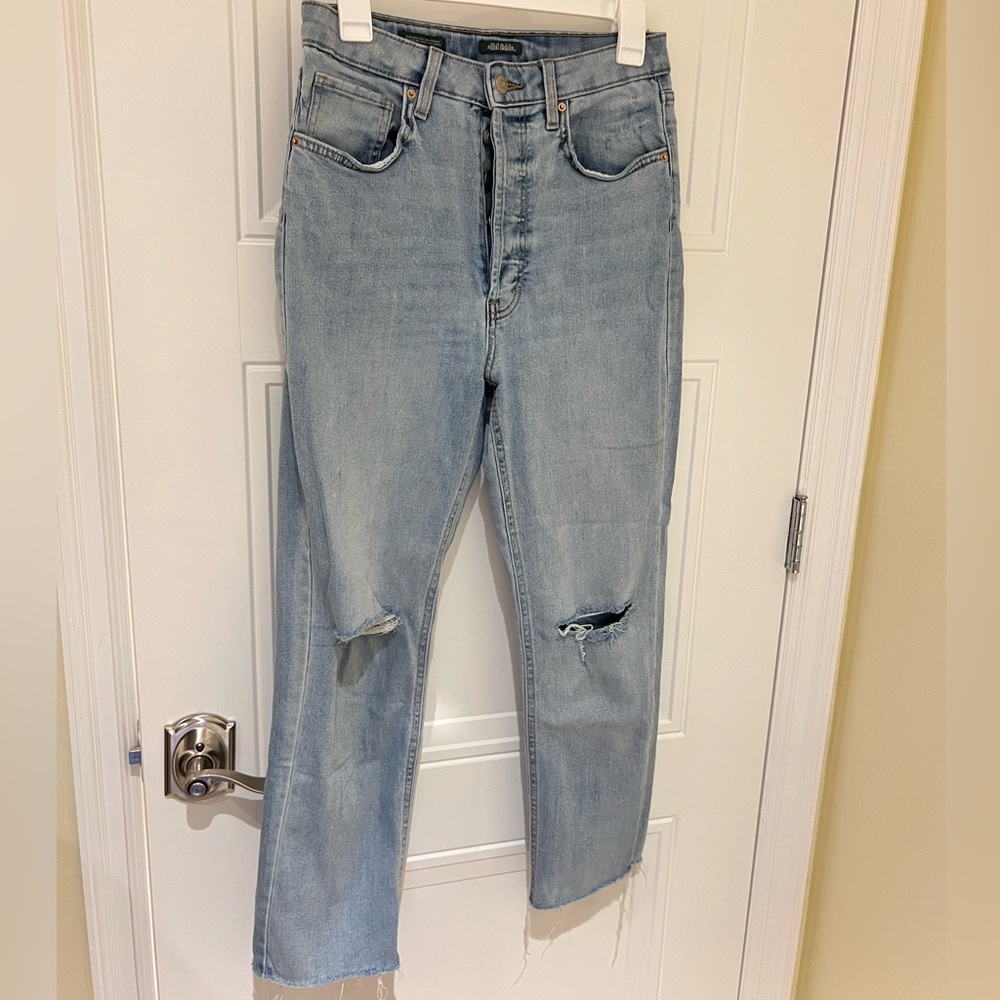 Super high rise slim-straight distressed jeans